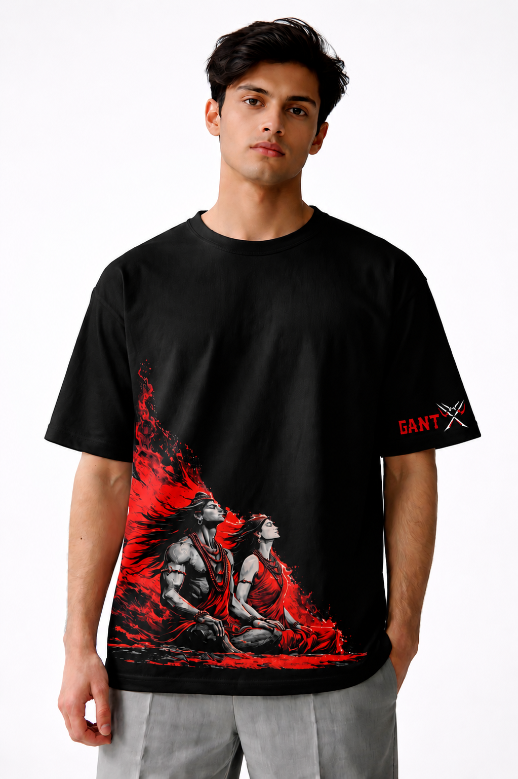 Shiva Shakti Graphic Print Oversized T-Shirt – Balance & Power Streetwear